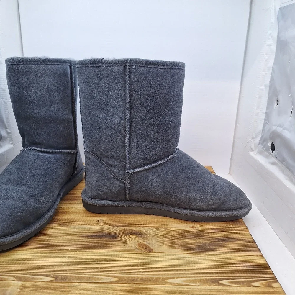 Bearpaw Emma Boots Womens 11 Charcoal Suede Sheepskin Lined Mid Calf Winter